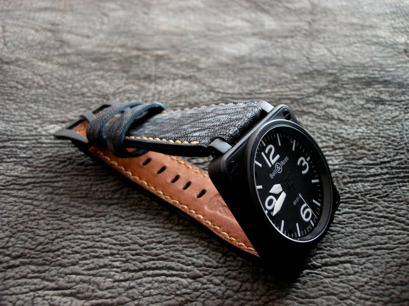 Safari Collection - Dirty Denim African Goat strap on BR01