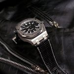 Custom Watch Strap for Royal Oak Offshore Diver Made From Racing Black Teju Lizard
