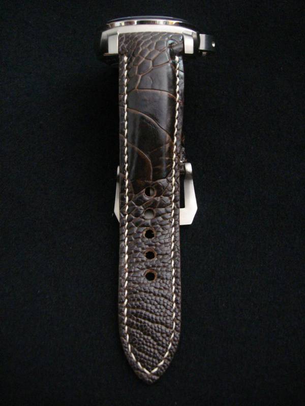 Custom Watch Strap for Panerai made from Satin finish Tobacco Ostrich Leg skin