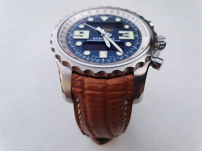 Custom Watch Strap for Breitling Chronospace made from Racing Tan Teju Lizard with Integrated fit