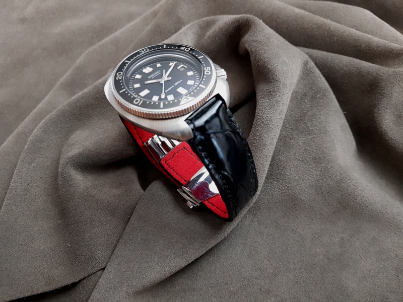 Satin Black Ostrich Leg for Seiko