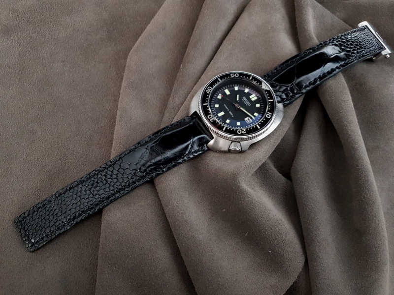 Satin Black Ostrich Leg for Seiko Diver