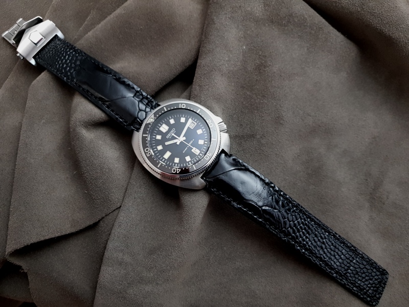 Satin Black Ostrich Leg for Seiko Diver
