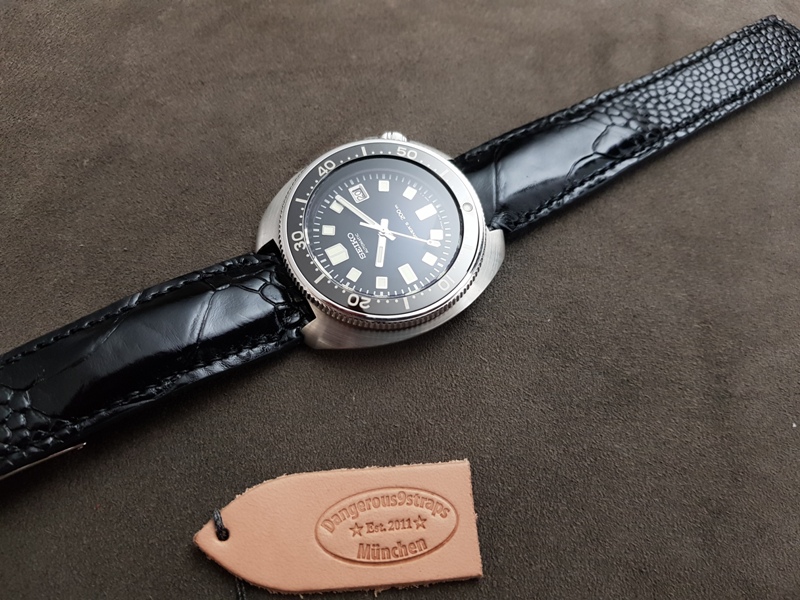 Satin Black Ostrich Leg for Seiko Diver