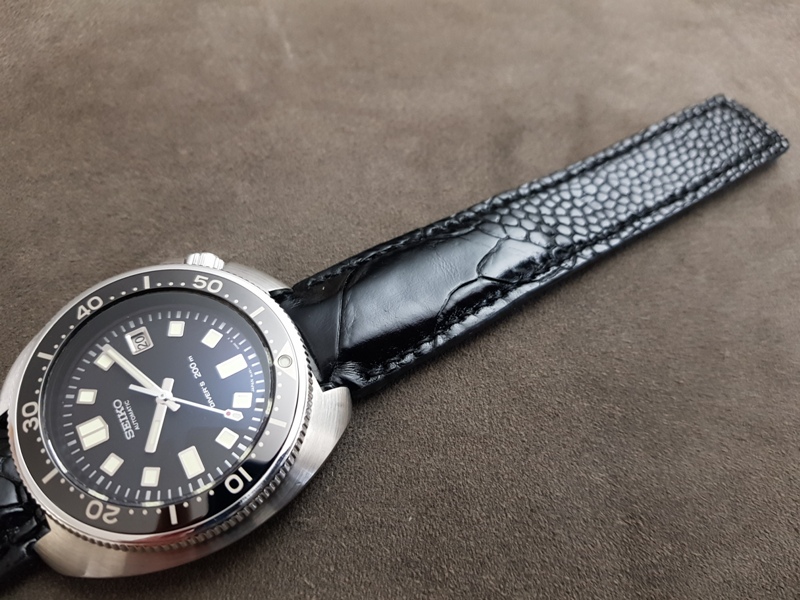 Satin Black Ostrich Leg for Seiko Diver