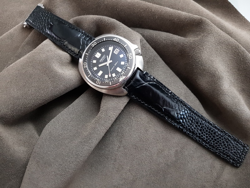 Satin Black Ostrich Leg for Seiko Diver