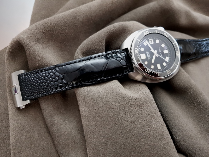 Satin Black Ostrich Leg for Seiko Diver