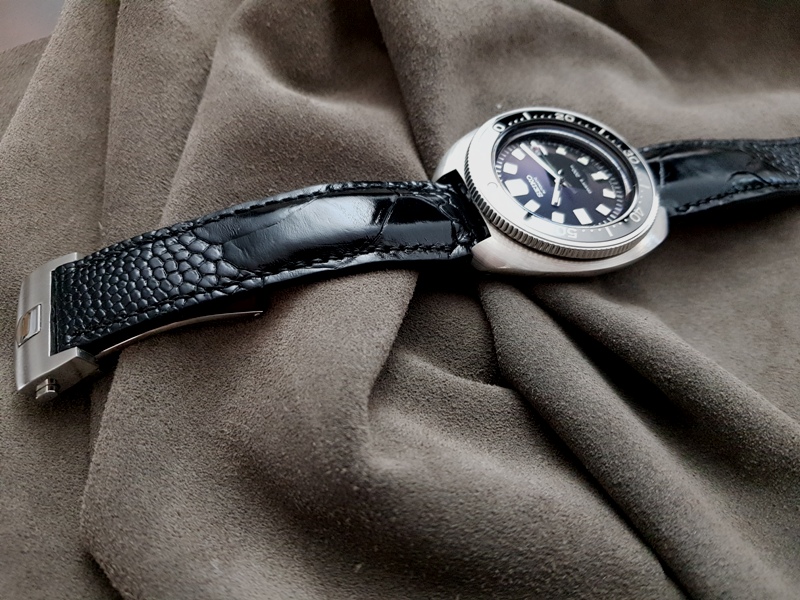 Satin Black Ostrich Leg for Seiko Diver
