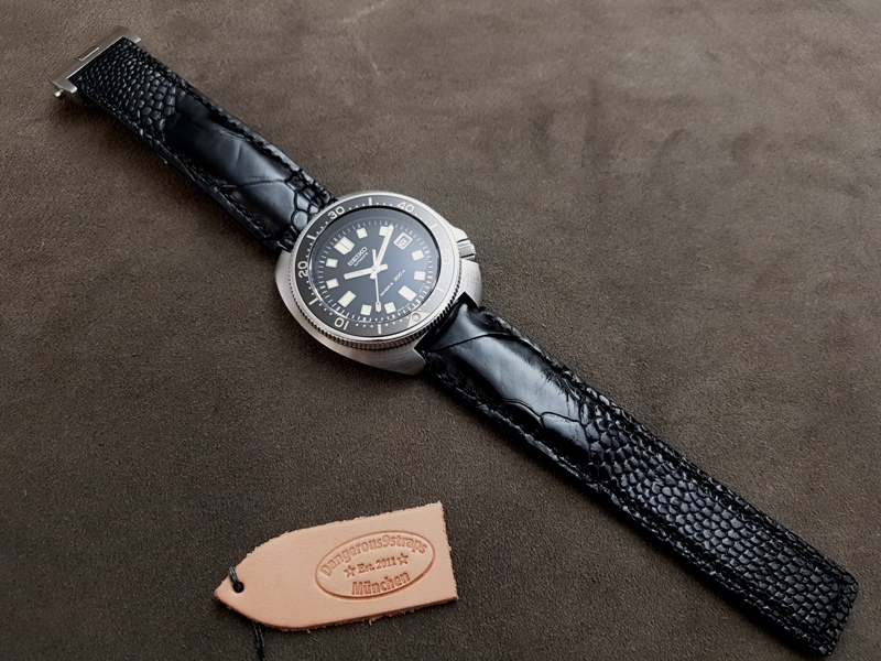 Satin Black Ostrich Leg for Seiko Diver