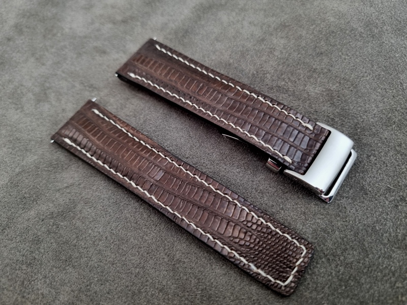 For Sale: Darkened Walnut Lizard Strap for Breitling