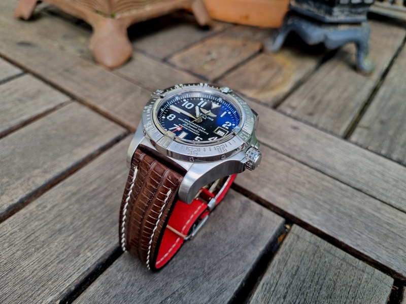 For Sale: Darkened Walnut Lizard Strap for Breitling