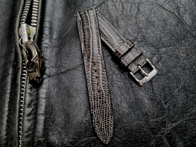 Antique Pewter Teju Embossed Calfskin Strap