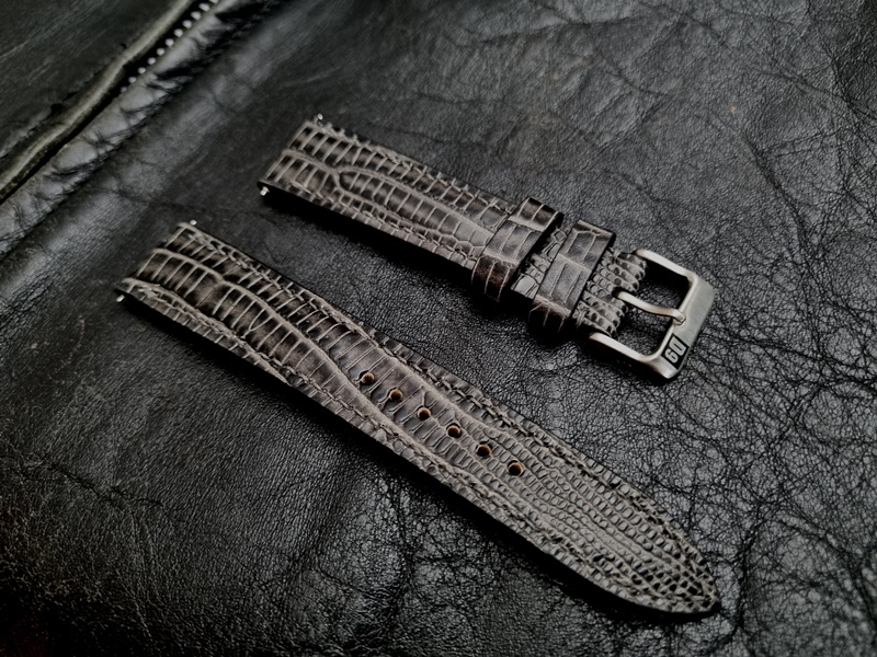 Antique Pewter Teju Embossed Calfskin Strap