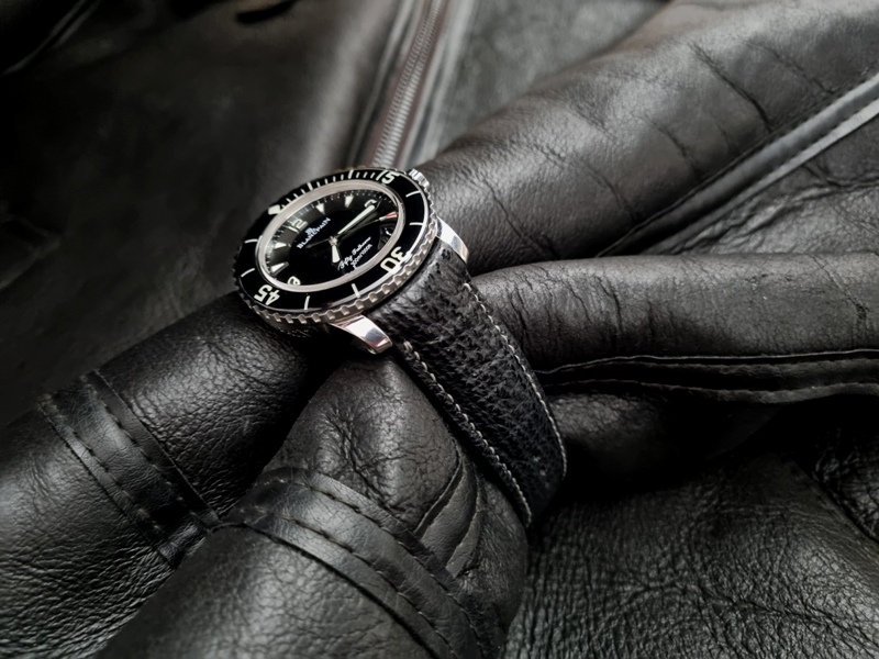 Black Sharkskin strap for Blancpain Fifty Fathoms