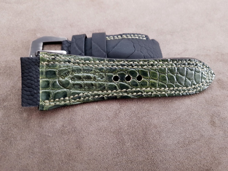 Custom-dyed Olive Drab round scale Alligator lining