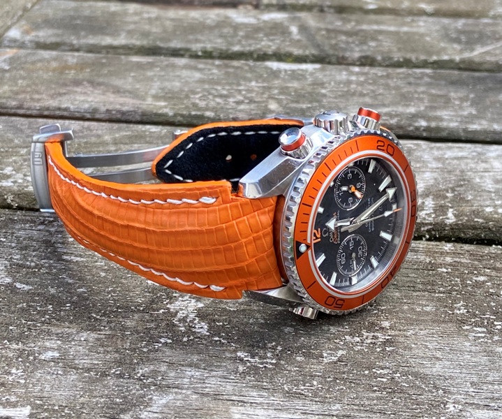 Emergency Orange SuperMatte Teju Lizard with 'Fully Integrated Fit' for Omega Planet Ocean