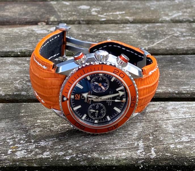 Emergency Orange SuperMatte Teju Lizard with 'Fully Integrated Fit' for Omega Planet Ocean