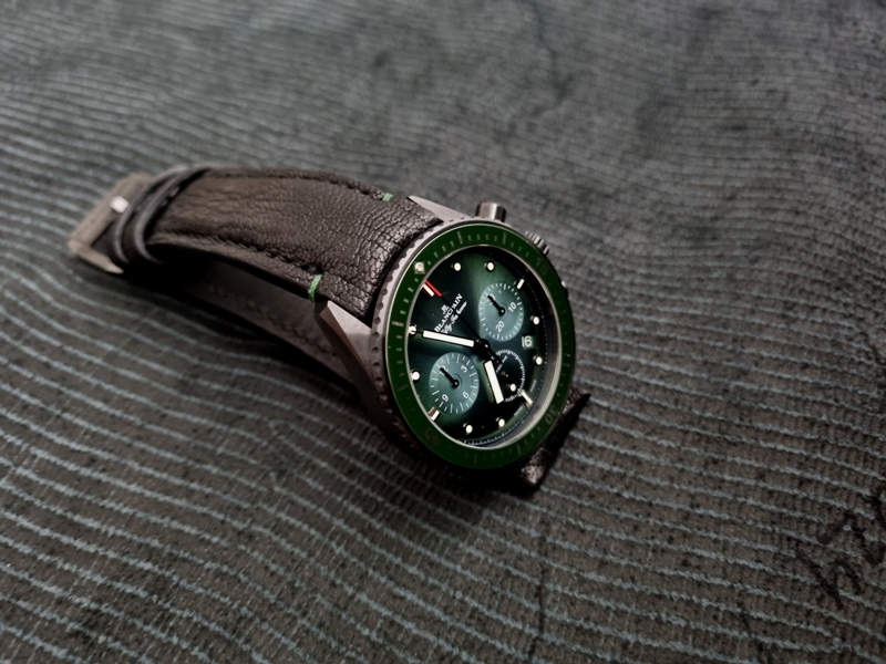 Jurassic Black Goat Strap for Blancpain Bathyscaphe Chronograph - 3/4 view
