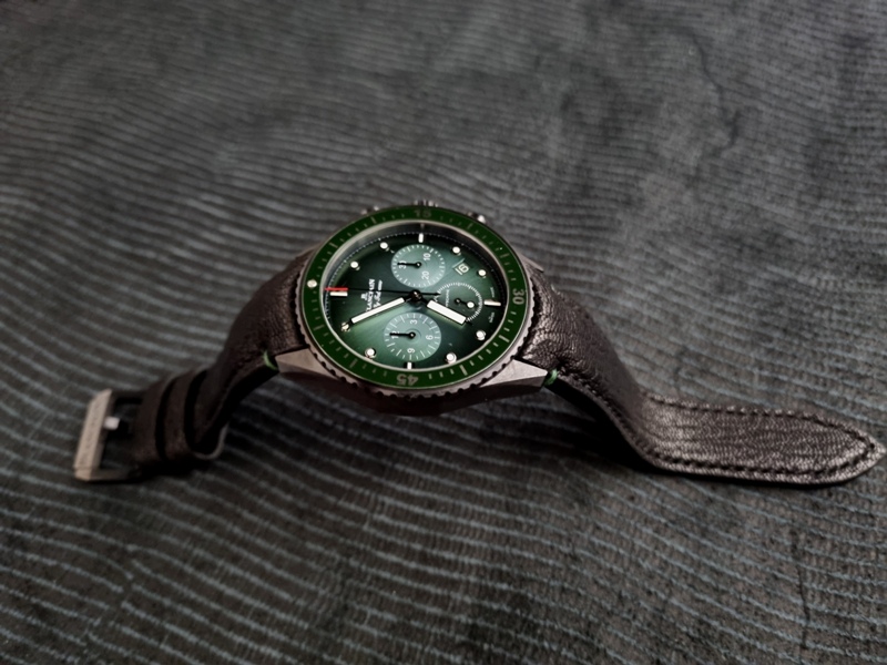 Jurassic Black Goat Strap for Blancpain Bathyscaphe Chronograph - side view