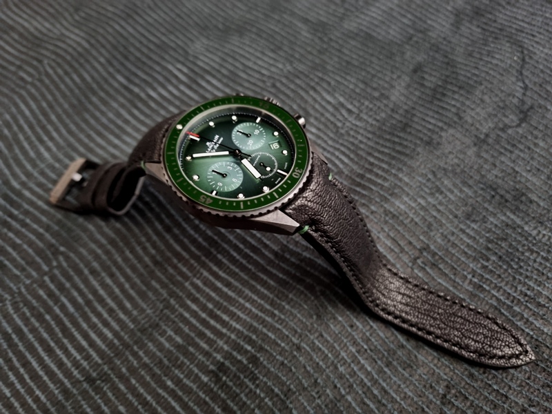 Jurassic Black Goat Strap for Blancpain Bathyscaphe Chronograph - 3/4 view