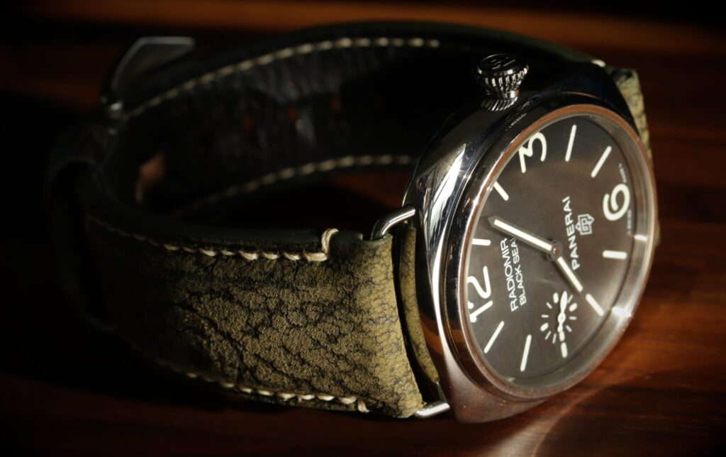 Army Green Nubuck African Goat on Panerai Radiomir