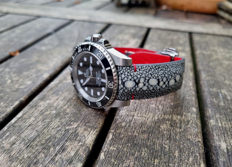 Grey Row Stone Polished Stingray on Rolex Submariner
