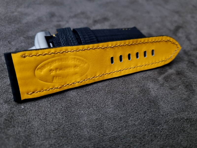 For Sale: SuperMatte Carbon Black Teju Lizard Strap for PANERAI Ferrari