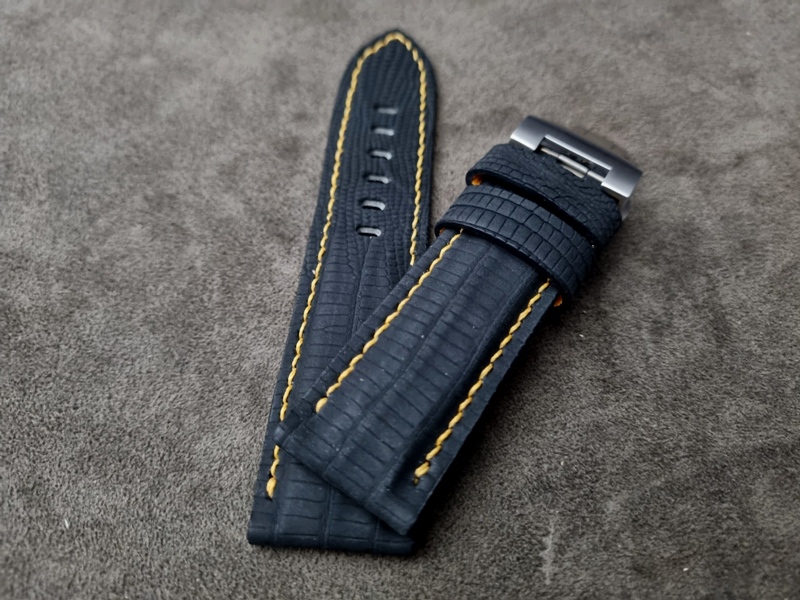 For Sale: SuperMatte Carbon Black Teju Lizard Strap for PANERAI Ferrari