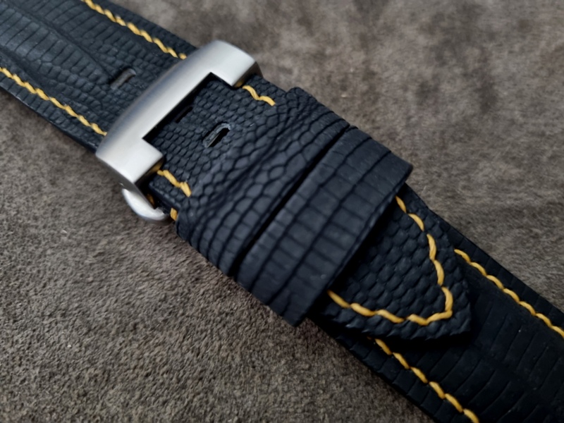 For Sale: SuperMatte Carbon Black Teju Lizard Strap for PANERAI Ferrari