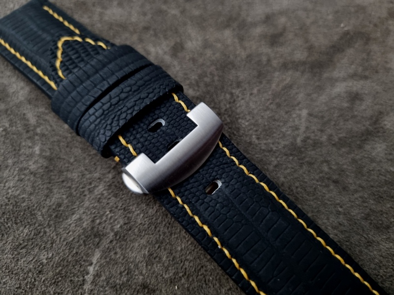 For Sale: SuperMatte Carbon Black Teju Lizard Strap for PANERAI Ferrari