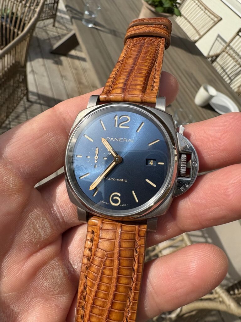 Panerai Luminor Due on Vintage Dakar Teju Lizard Strap