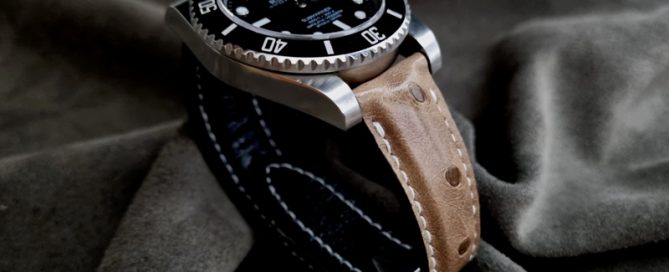Desert Ostrich Quill strap on Rolex white Sitching