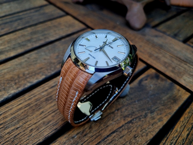 Racing Tan Teju for Grand Seiko (2) Sporty tan watch strap 4 Grand Seiko Snowflake