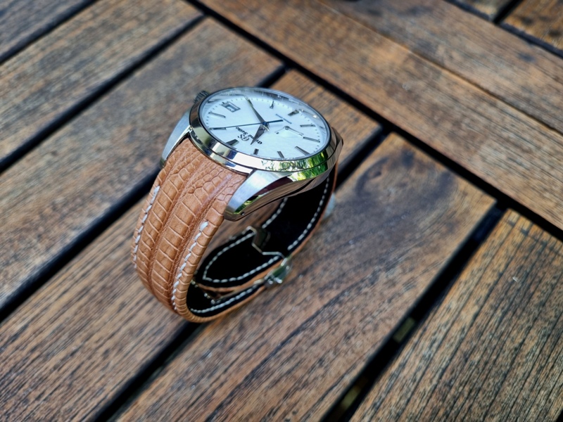 Racing Tan Teju for Grand Seiko (3) Sporty tan watch strap 4 Grand Seiko Snowflake