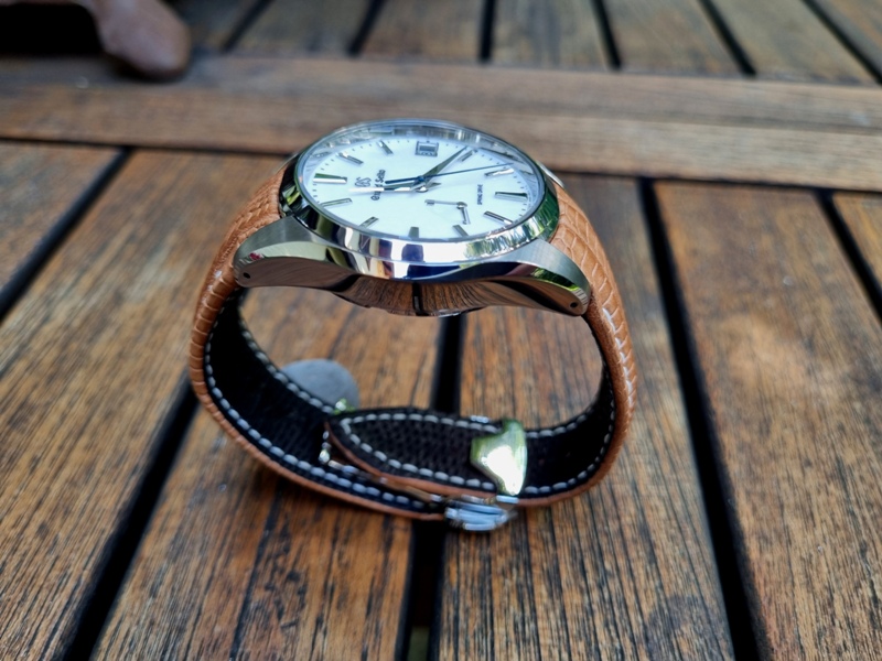 Racing Tan Teju for Grand Seiko (4) Sporty tan watch strap 4 Grand Seiko Snowflake