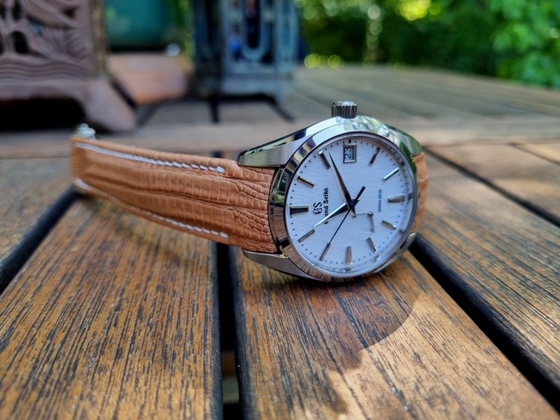 Racing Tan Teju for Grand Seiko (8) Sporty tan watch strap 4 Grand Seiko Snowflake