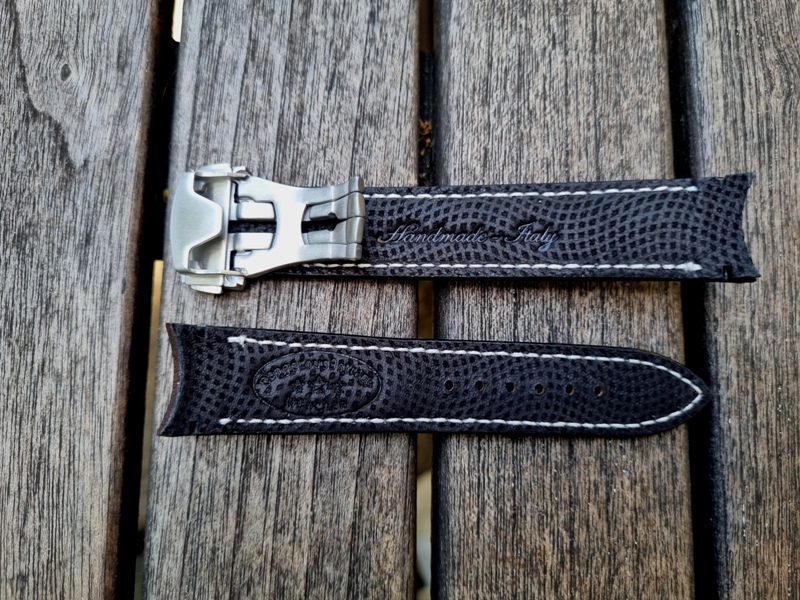 Black Kangaroo Lining for Rolex with integrated fitment Mahogany kangaroo leather watch strap with curved lug fitment, handcrafted in premium leather for a seamless case integration and vintage-inspired luxury watch style.